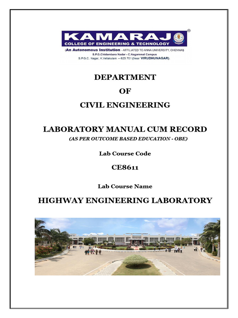 Highway Engineering Lab Manual OBE | PDF