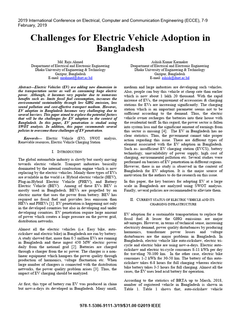 Barriers to EV Adoption in Bangladesh | PDF | Electric Vehicle ...