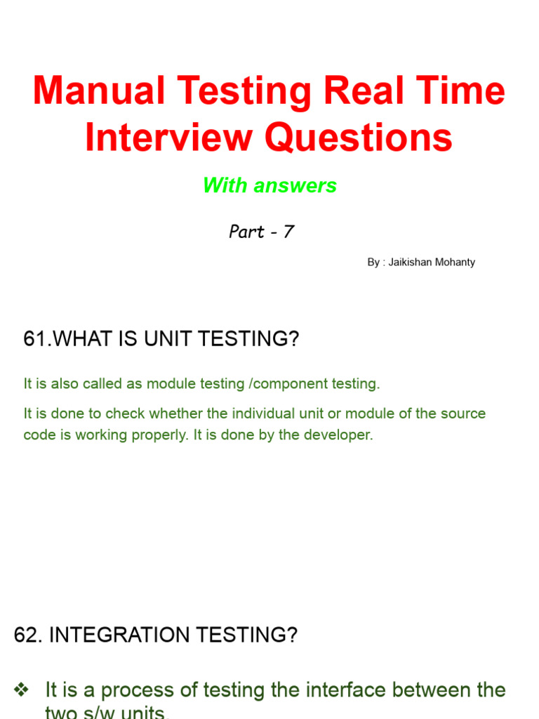 Manual Testing Interview Questions Part 7 | PDF | Unit Testing | Computing