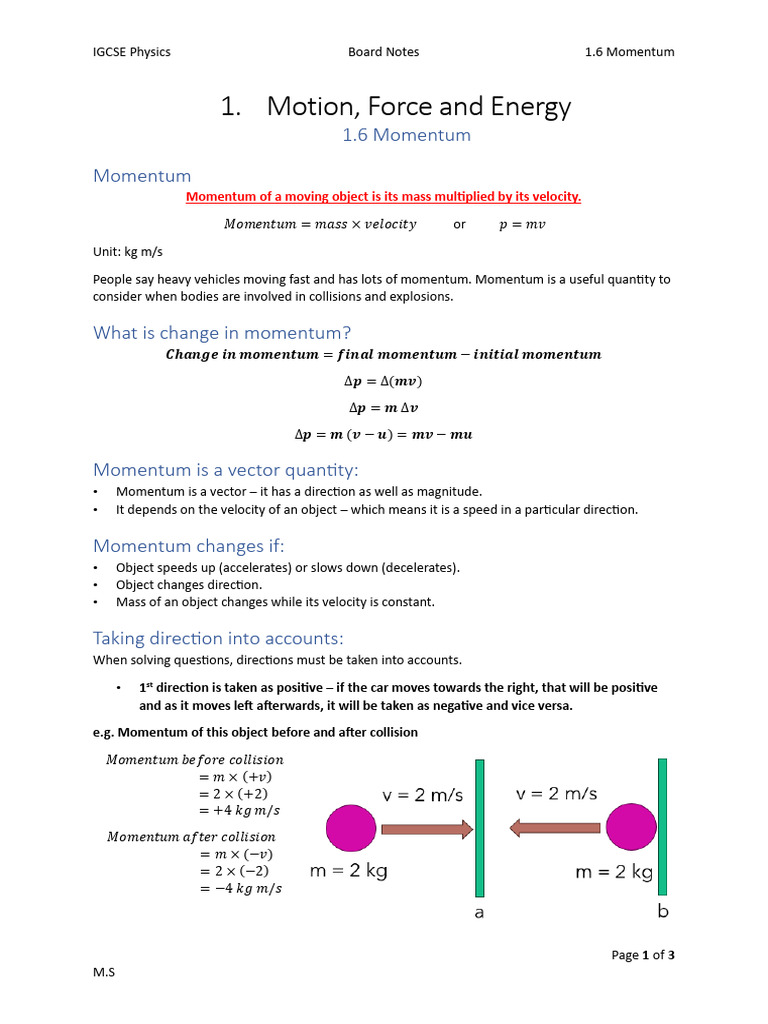 IGCSE Physics: Understanding Momentum | PDF | Momentum | Force