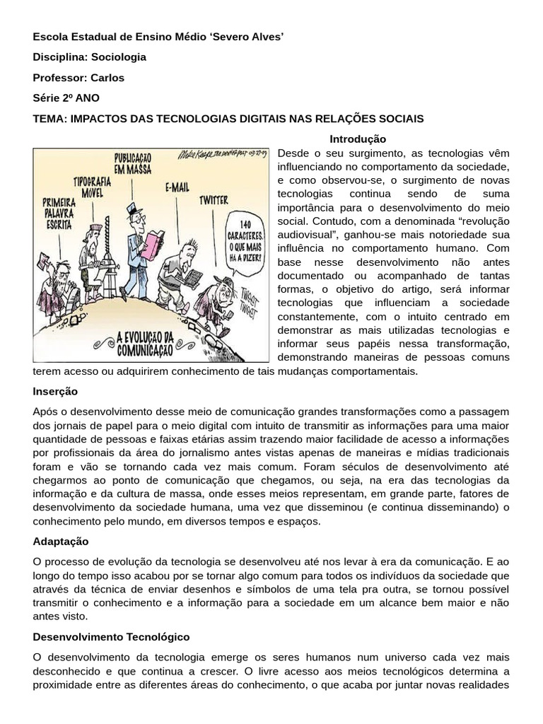 Impactos das Tecnologias Digitais | PDF | Comunicação | Humano