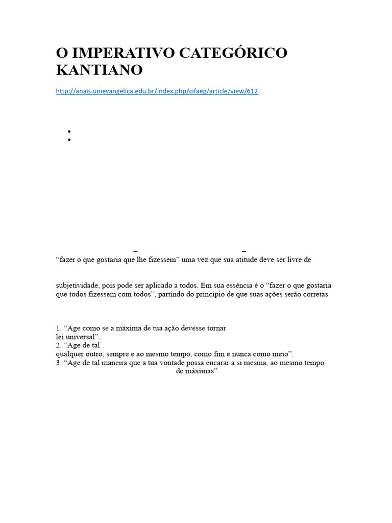 Imperativo Categórico de Kant | PDF | Moralidade | Immanuel Kant