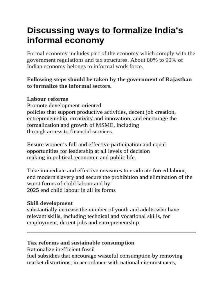 Formalizing India's Informal Economy Strategies | PDF