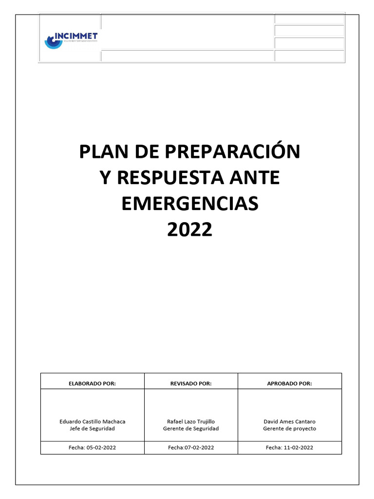 Plan de Preparación y Respuesta Ante Emergencia - 2022 V2 | PDF