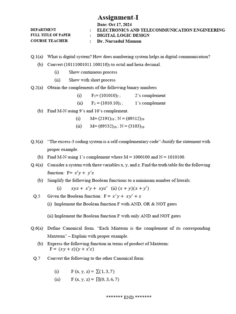 Assignment 1 ETE DLD | PDF