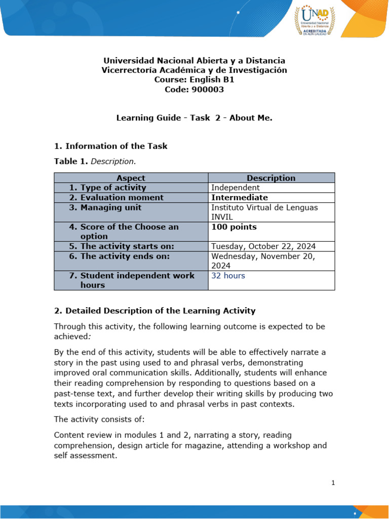 English B1 Task 2: About Me Guide | PDF | Sustainability | Reading ...