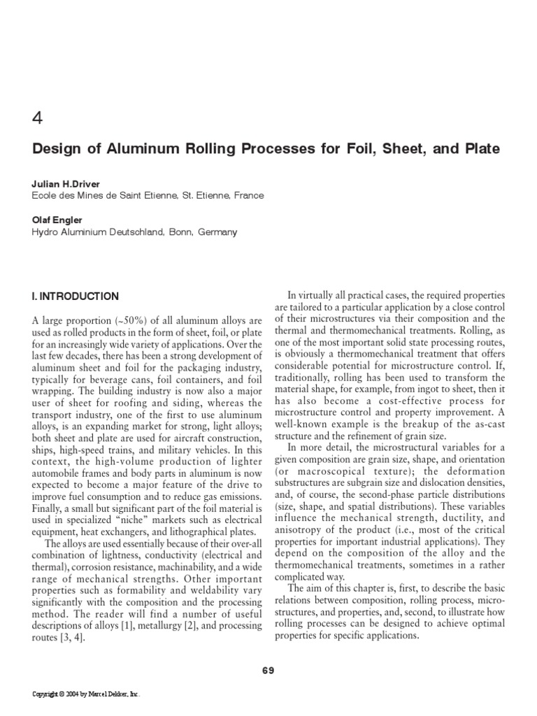 Design of Aluminum Rolling Processes For Foil, Sheet, and Plate PDF