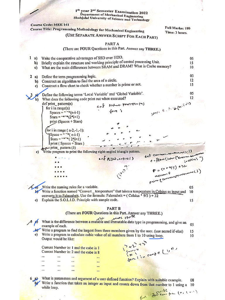Semester Final Question 2021-1 | PDF