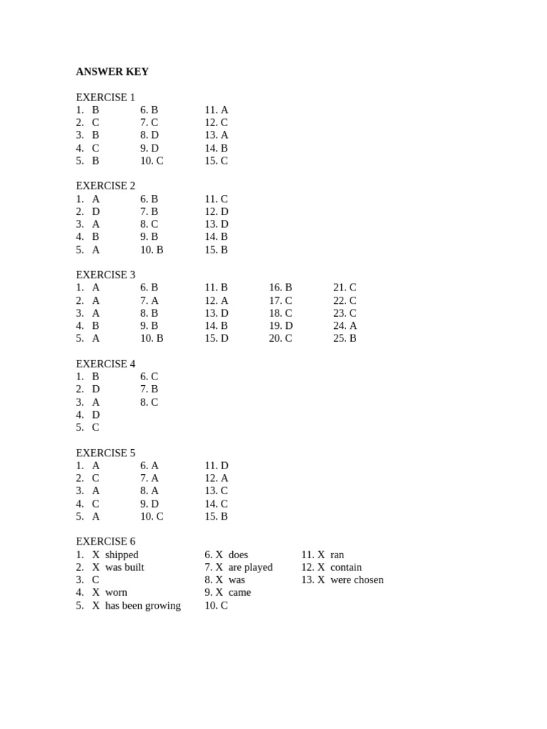 Answer Key for Exercises 1-6 | PDF