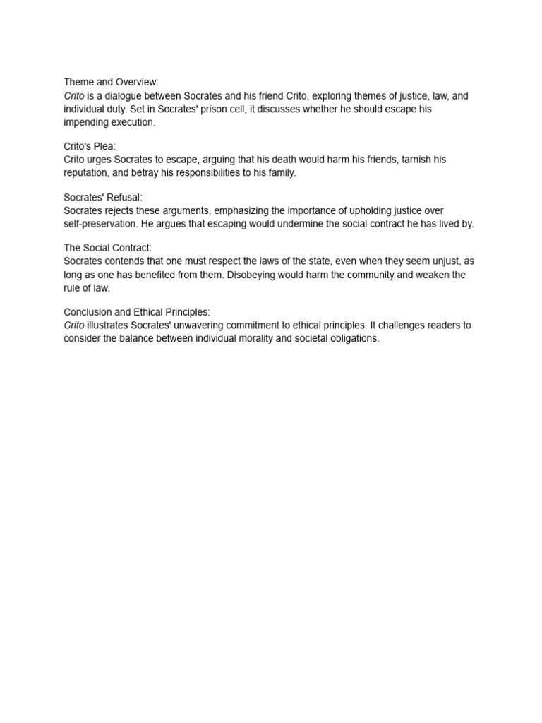 Summary Of Crito Pdf
