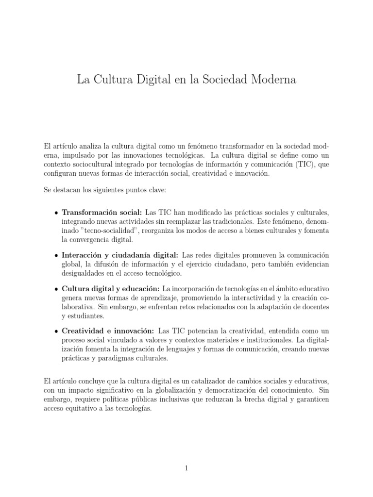 Impacto de la Cultura Digital Actual | PDF