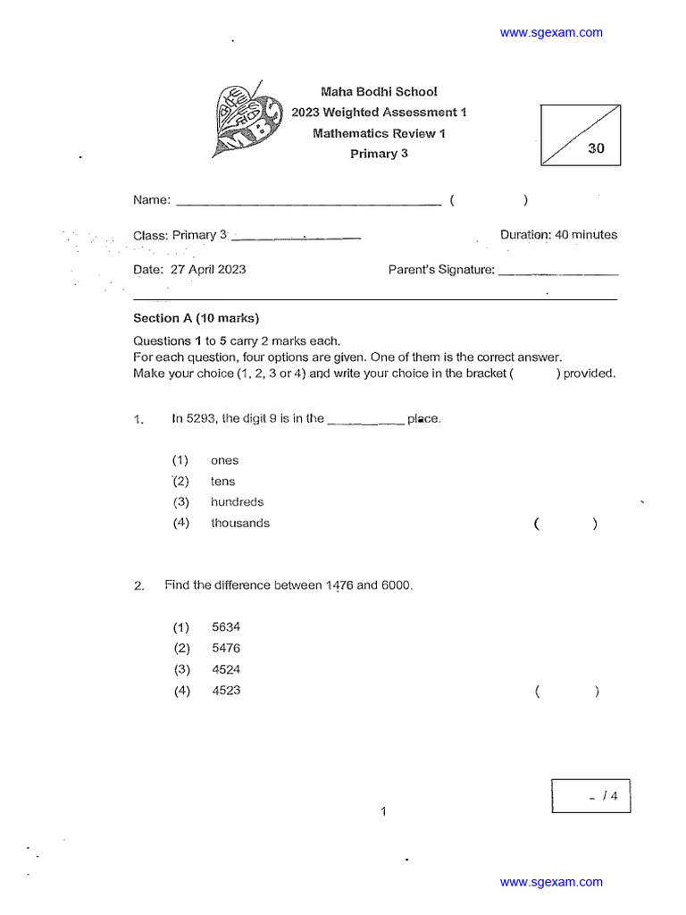 Primary 3 Math Assessment 2023 | PDF