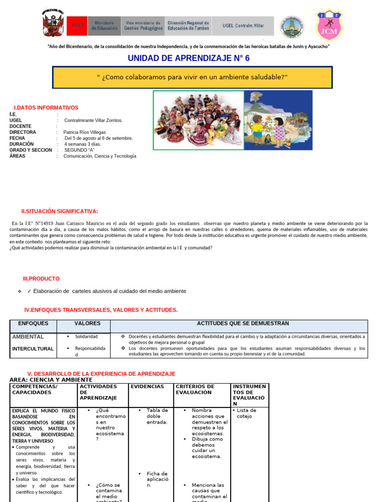 Unidad de Aprendzaje | PDF | Entorno natural | Aprendizaje