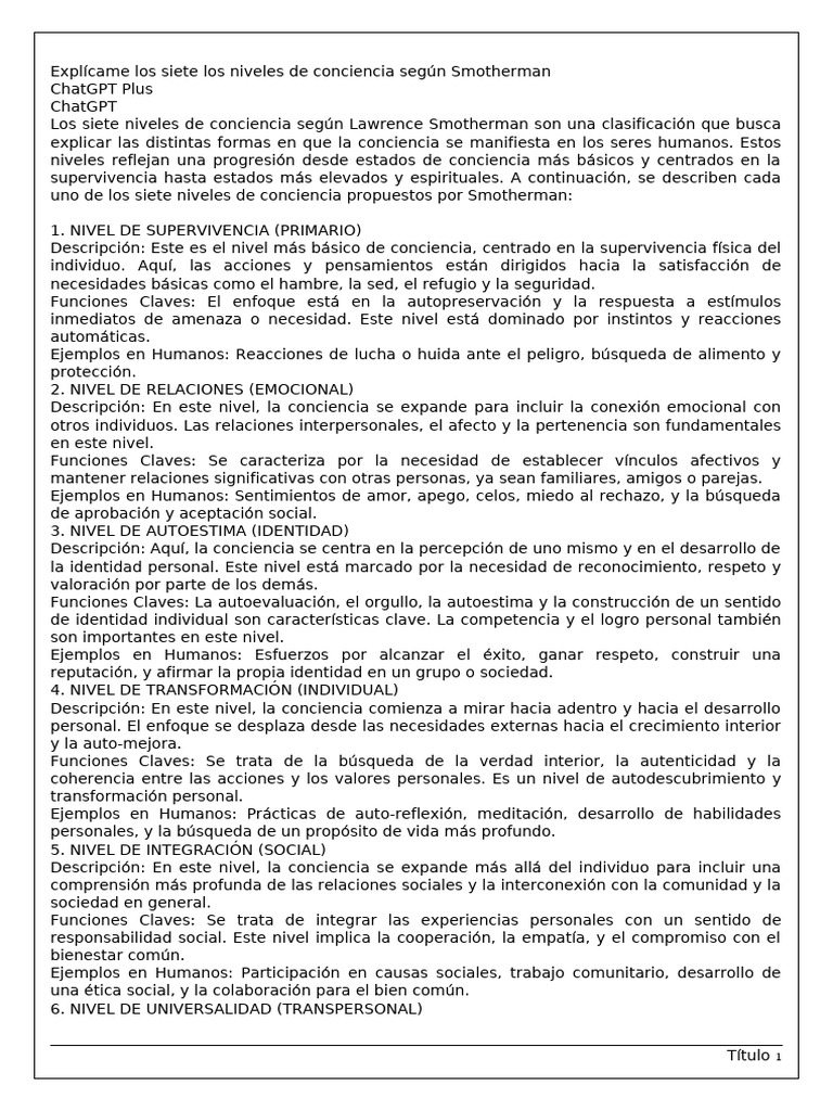 Explícame Los Siete Los Niveles de Conciencia Según Smotherman | PDF ...