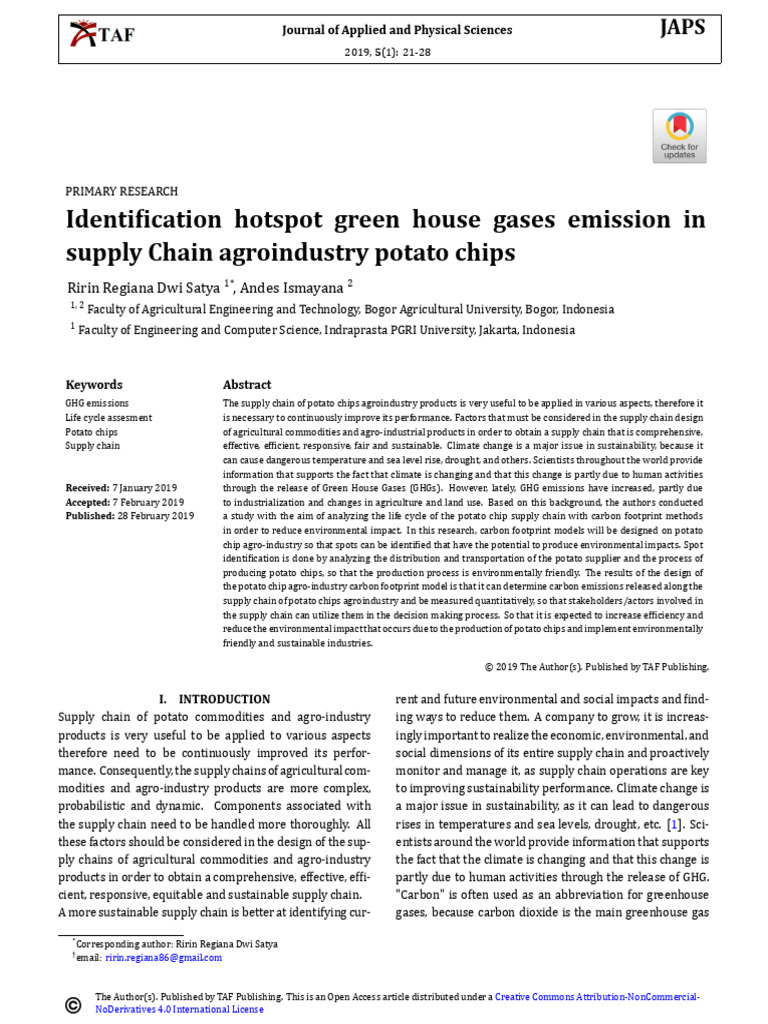 Greenhouse Gas Emissions in Potato Chips Supply Chain | PDF | Carbon ...