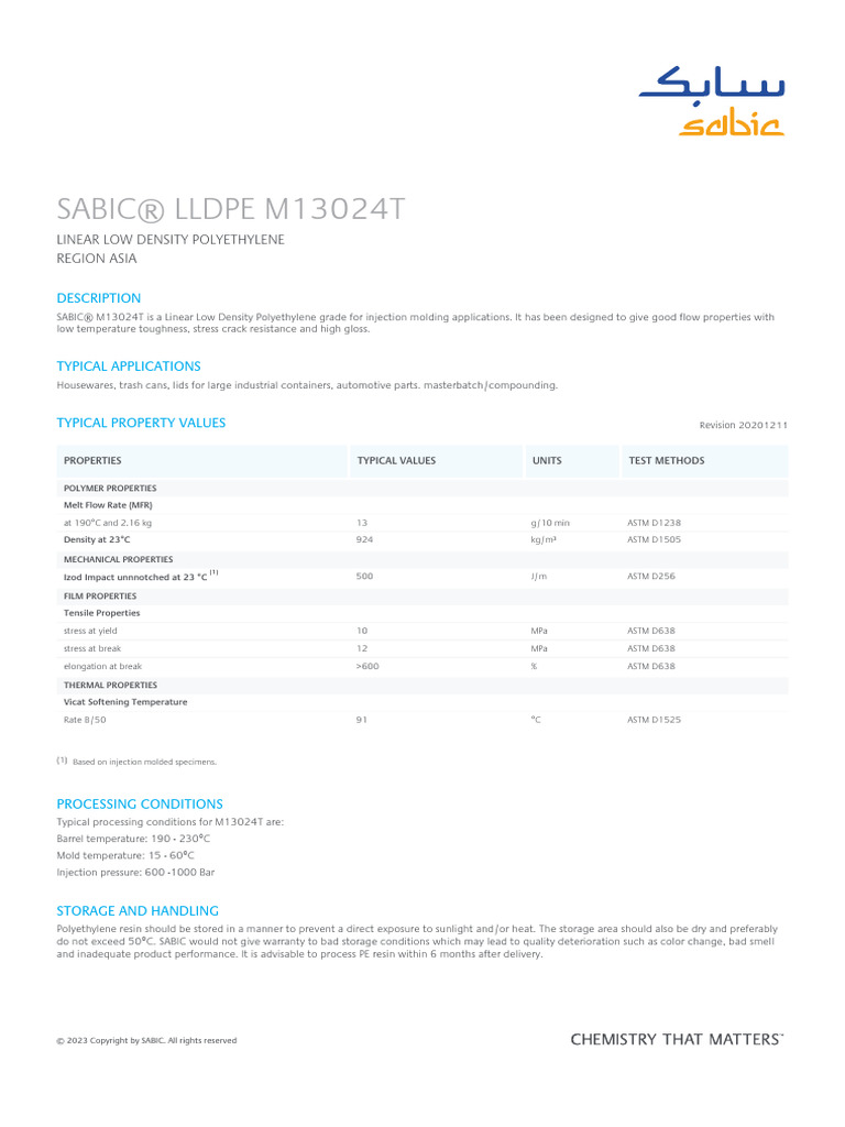 SABIC® LLDPE - M13024T - Asia - Technical - Data - Sheet | PDF ...