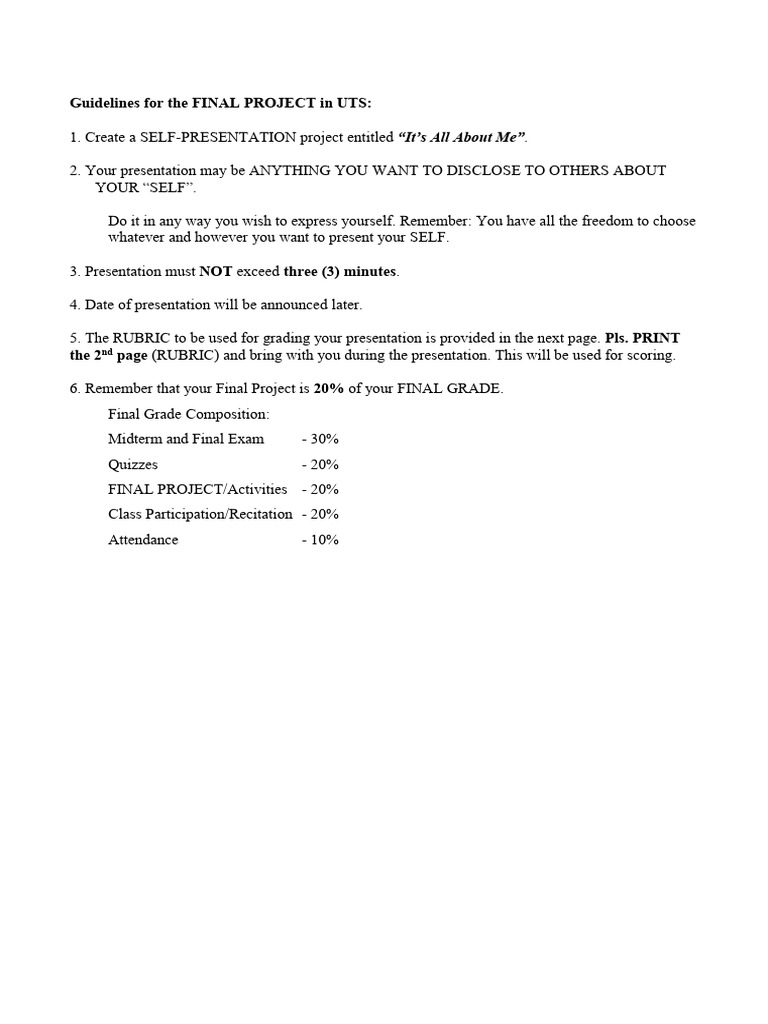 UTS101 Final Project Guidelines | PDF | Human Communication