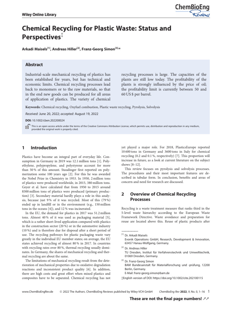 Chemical Recycling of Plastics Overview | PDF | Cracking (Chemistry ...