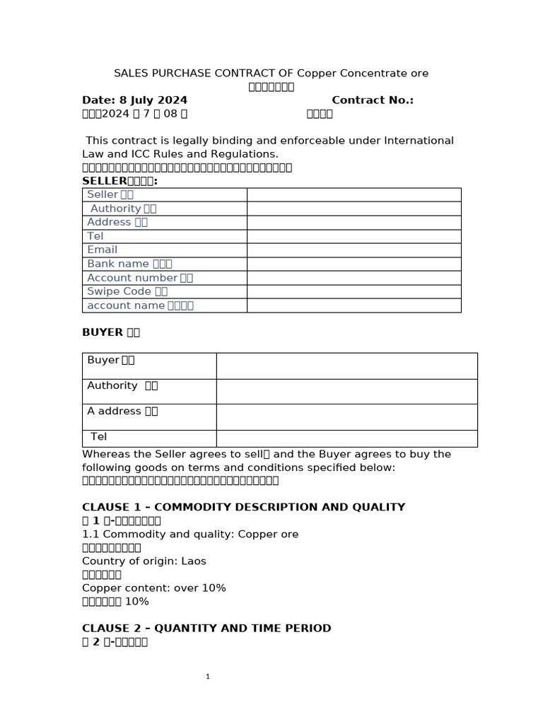 Copper Concentrate Sales Contract | PDF | Procurement | Private Law