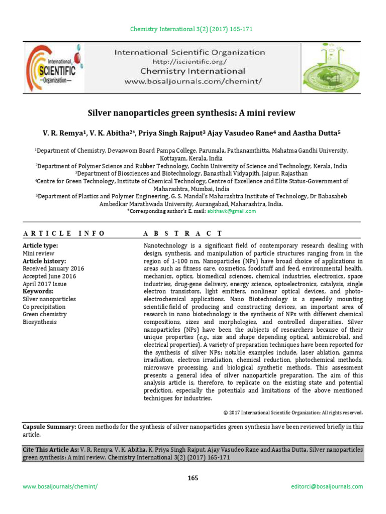 Silver Nanoparticles Green Synthesis | PDF | Nanoparticle | Nanomaterials