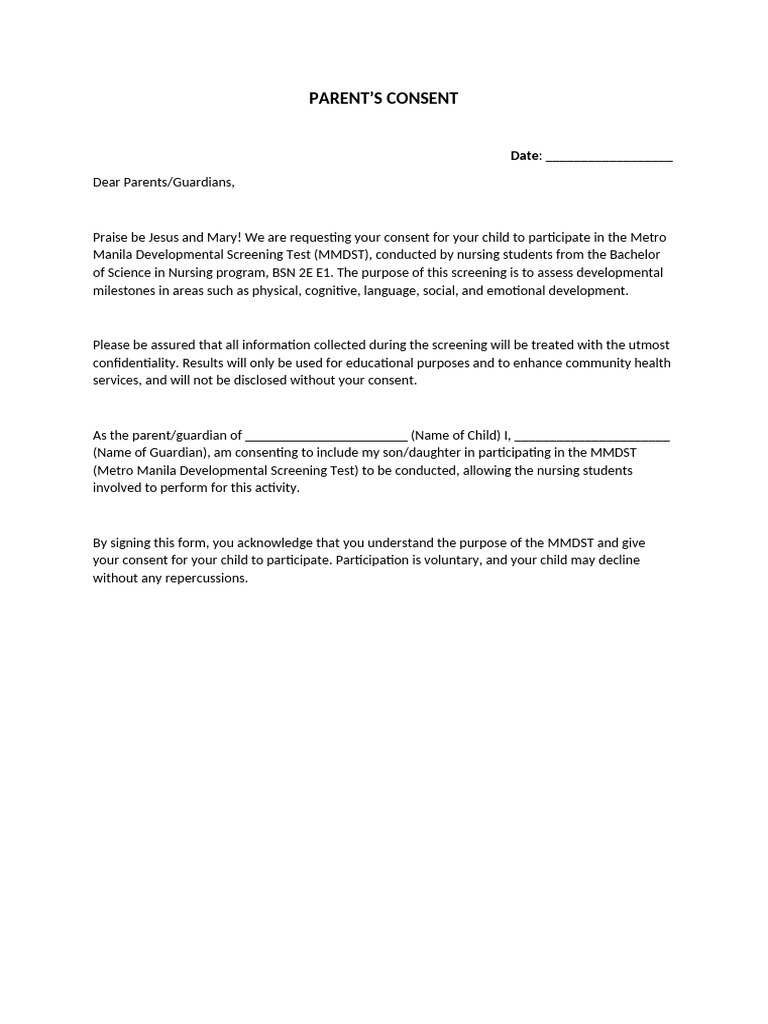 Parent Consent for MMDST Participation | PDF