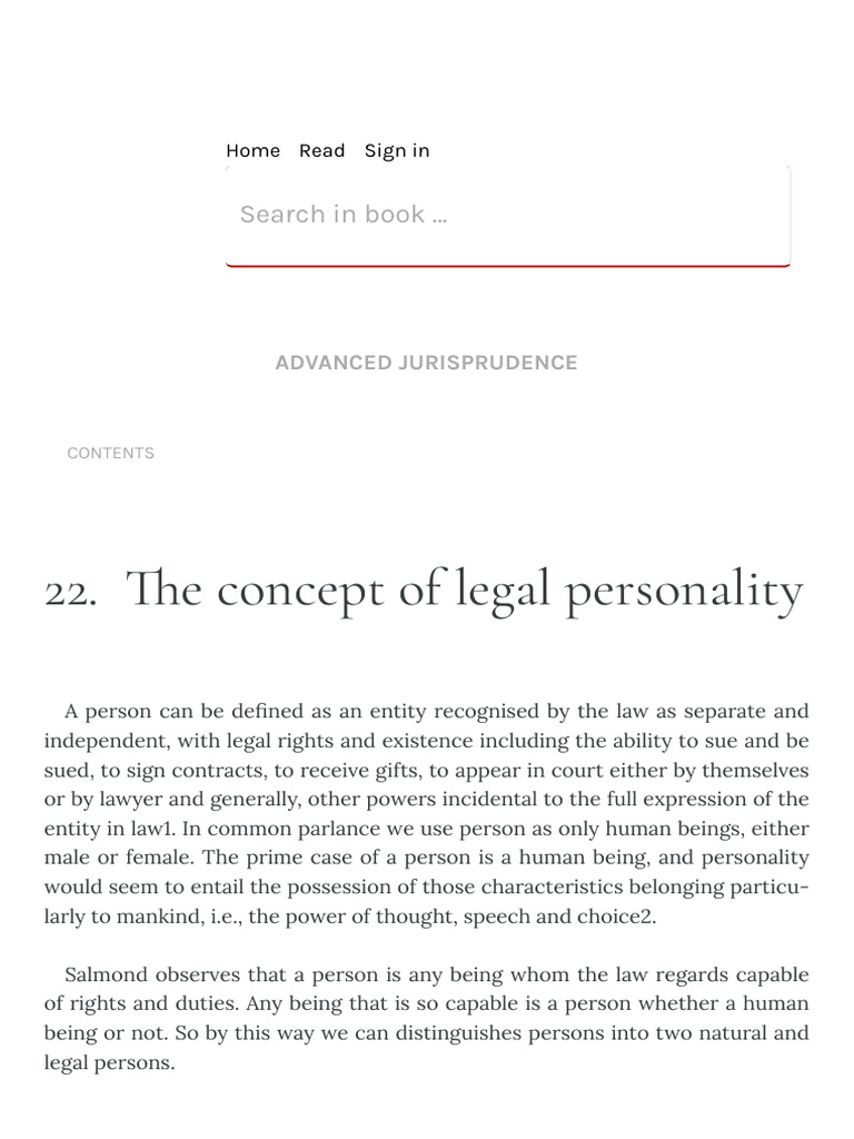 The concept of legal personality – Advanced jurisprudence | PDF | Mens ...