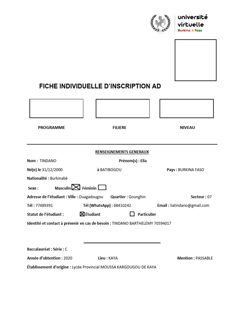 Fiche d'inscription universitaire 2021-2022 | PDF | Science