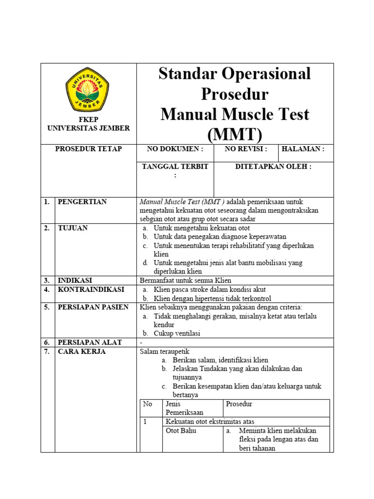 Prosedur Manual Muscle Test (MMT) | PDF