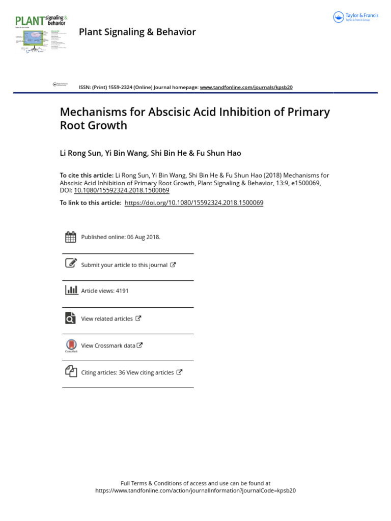 Mechanisms For Abscisic Acid Inhibition of Primary Root Growth | PDF ...