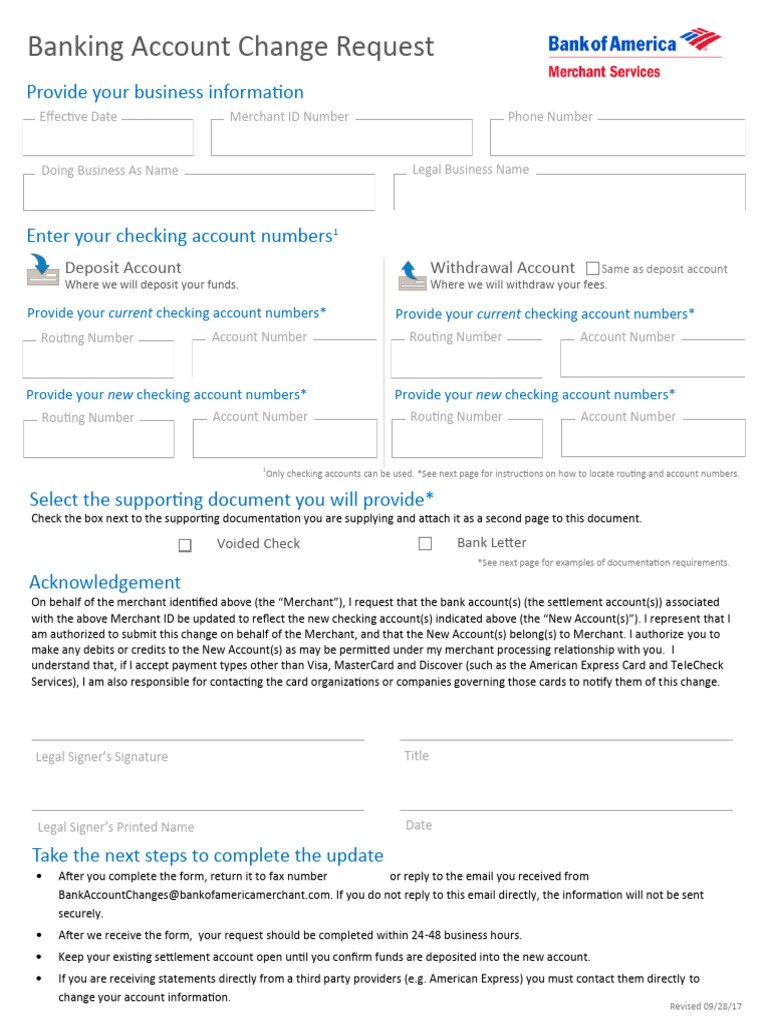 Banking Account Change Request: Provide Your Business Information | PDF ...