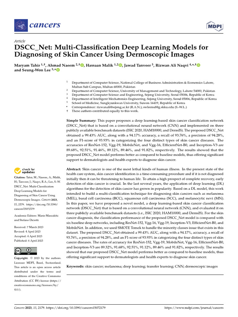 DSCC Net Multi-Classification Deep Learning Models | PDF | Skin Cancer ...