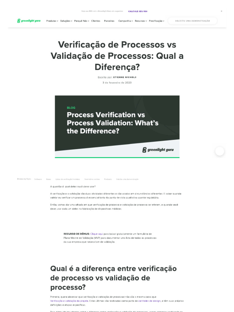 Validação X Verificação de Processo | PDF