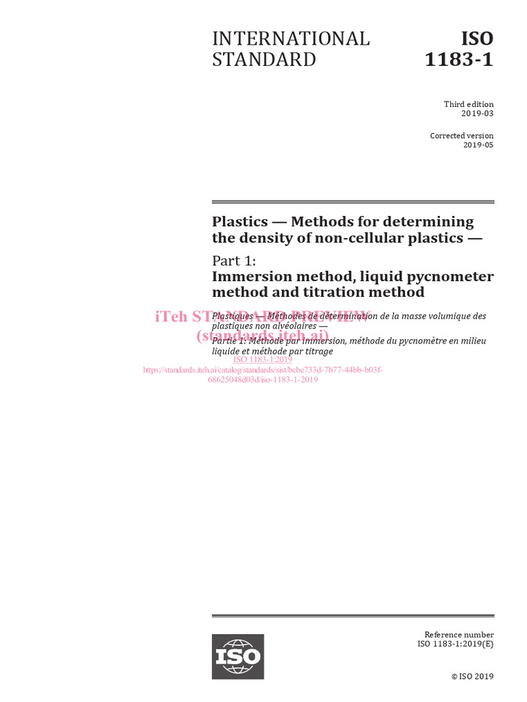 Iso 1183 1 2019 | PDF | Density | International Organization For ...