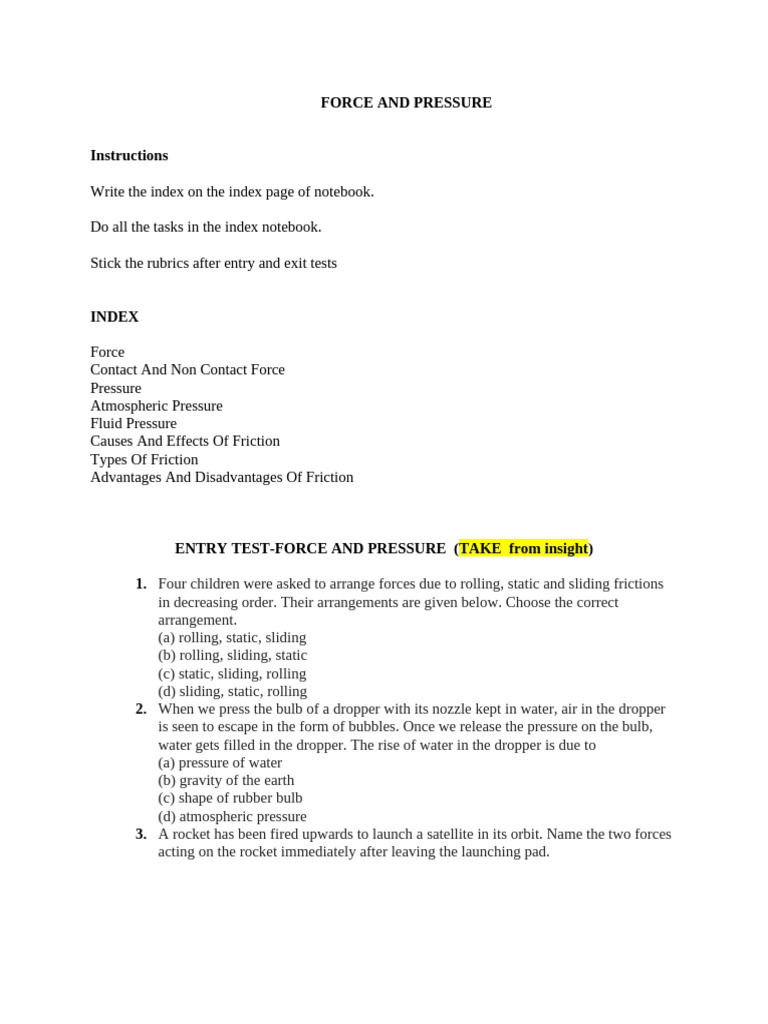 Physics Concepts for Students | PDF | Pressure | Force