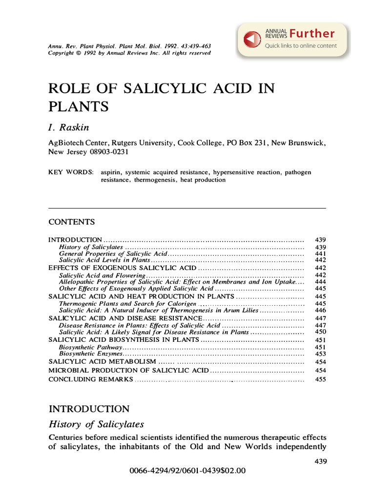 Role of Salicylic Acid in Plants: Further | PDF | Aspirin