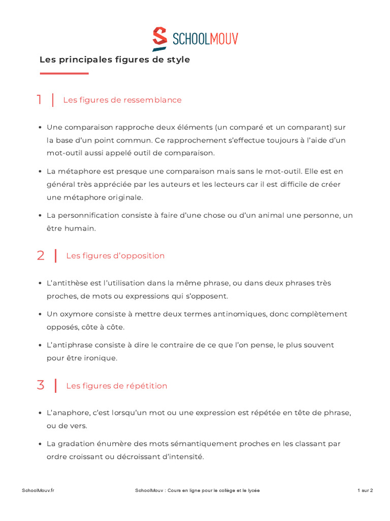 Les Figures de Style en Français | PDF | Métaphore | Techniques de ...