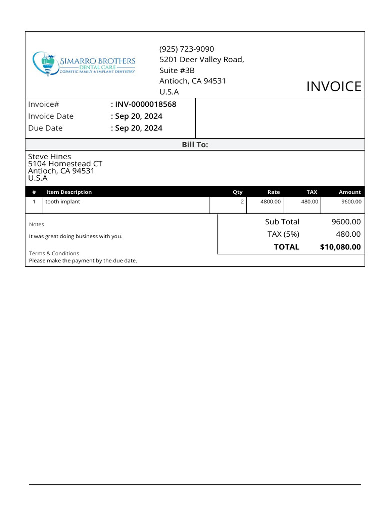 Invoice for Tooth Implant Services | PDF