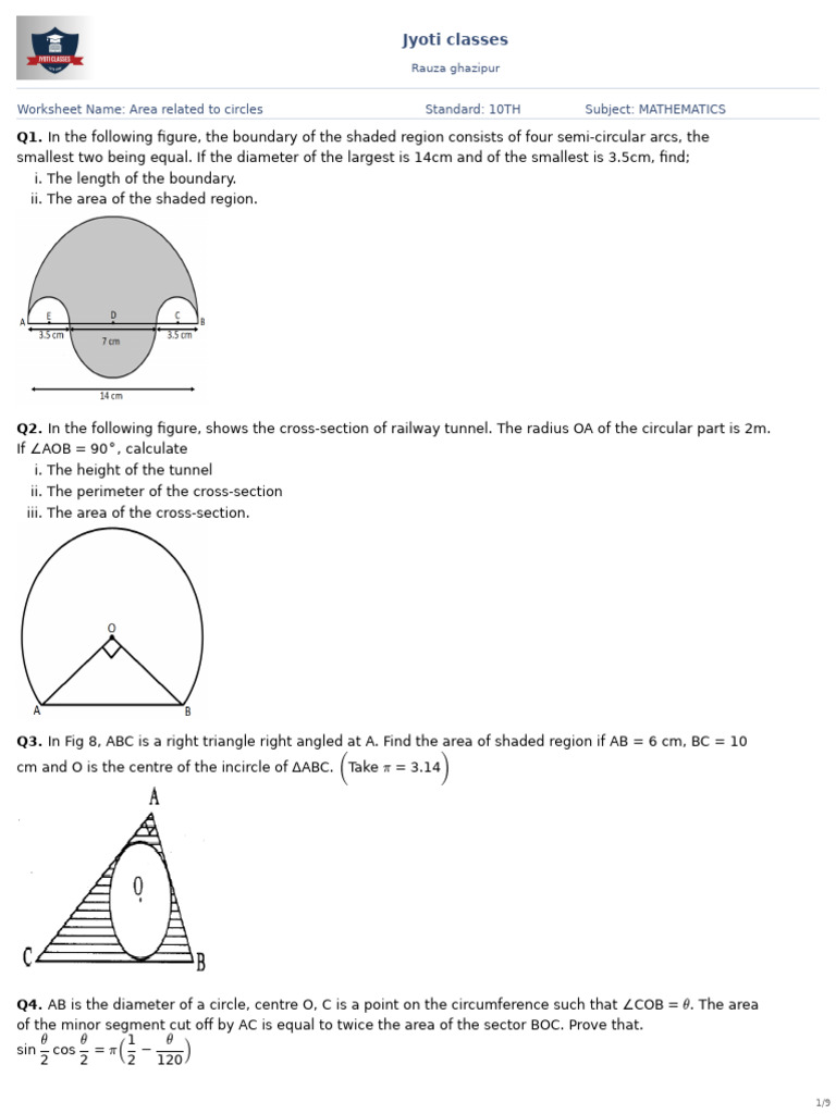 Area Calculations for Circles and Shapes | PDF | Area | Circle