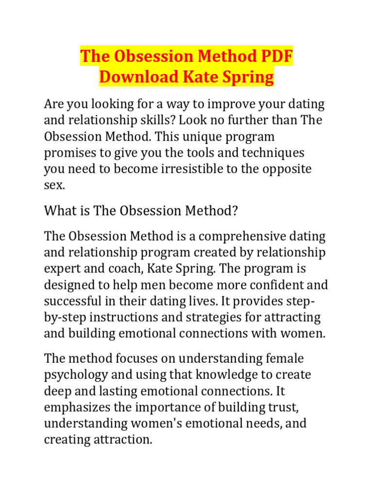 The Obsession Method by Kate Spring | PDF | Personal Development ...