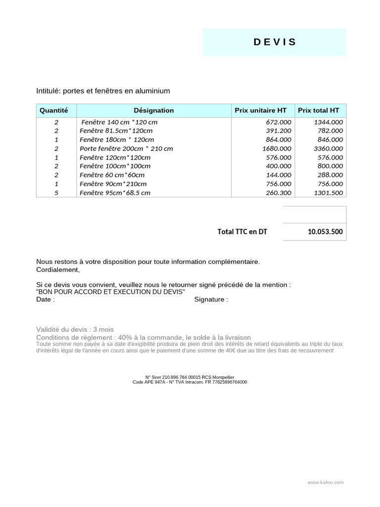 Exemple de devis pour menuiserie aluminium | PDF