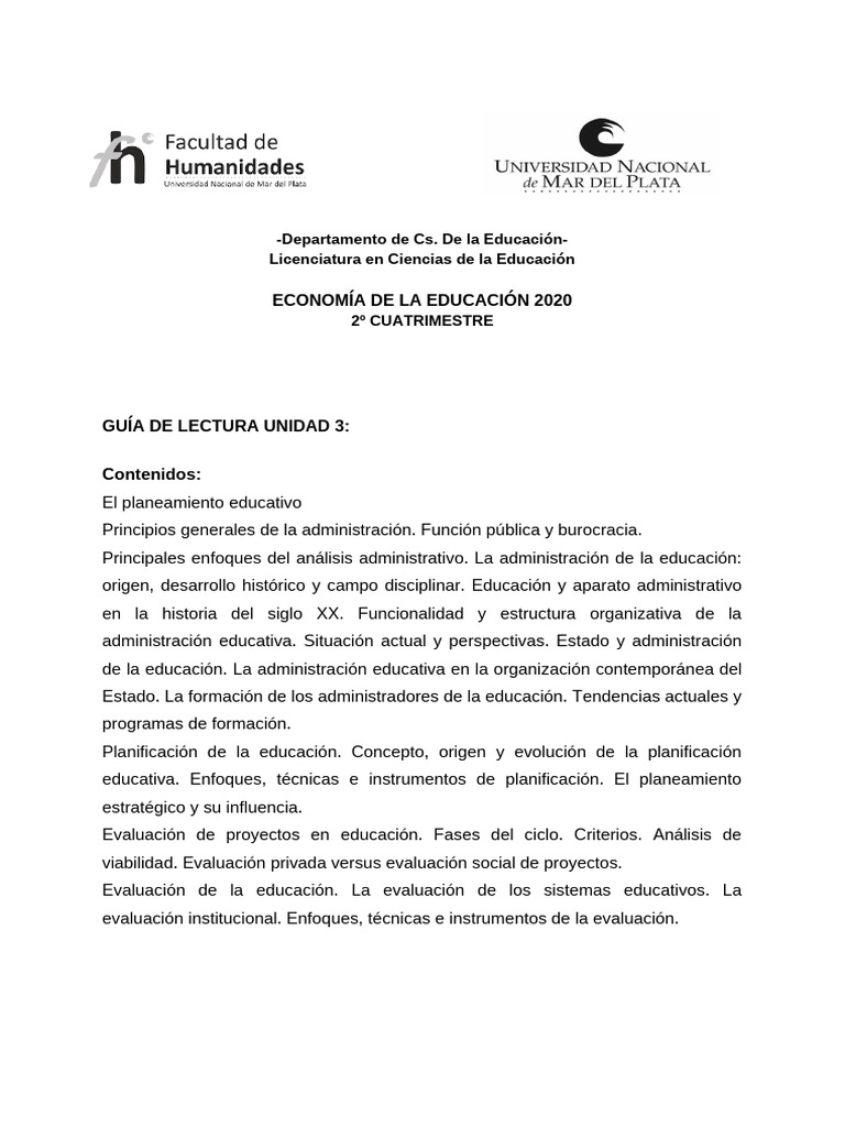 Guía de Lectura UNIDAD 3 | PDF | Planificación | Evaluación
