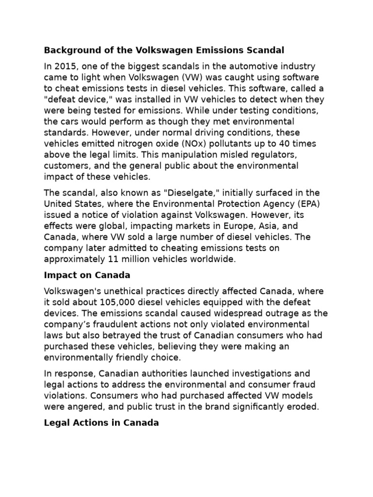Background of The Volkswagen Emissions Scandal | PDF | Environmental ...