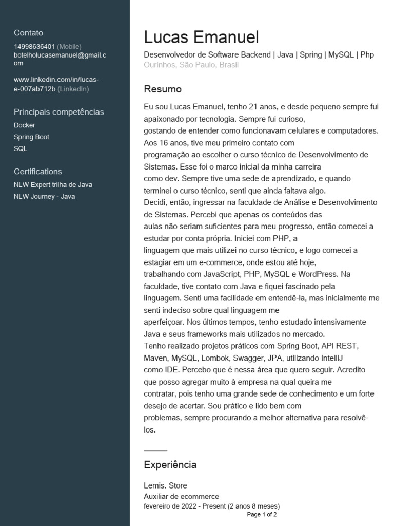 Desenvolvedor Backend Java e Spring | PDF | Java (linguagem de ...