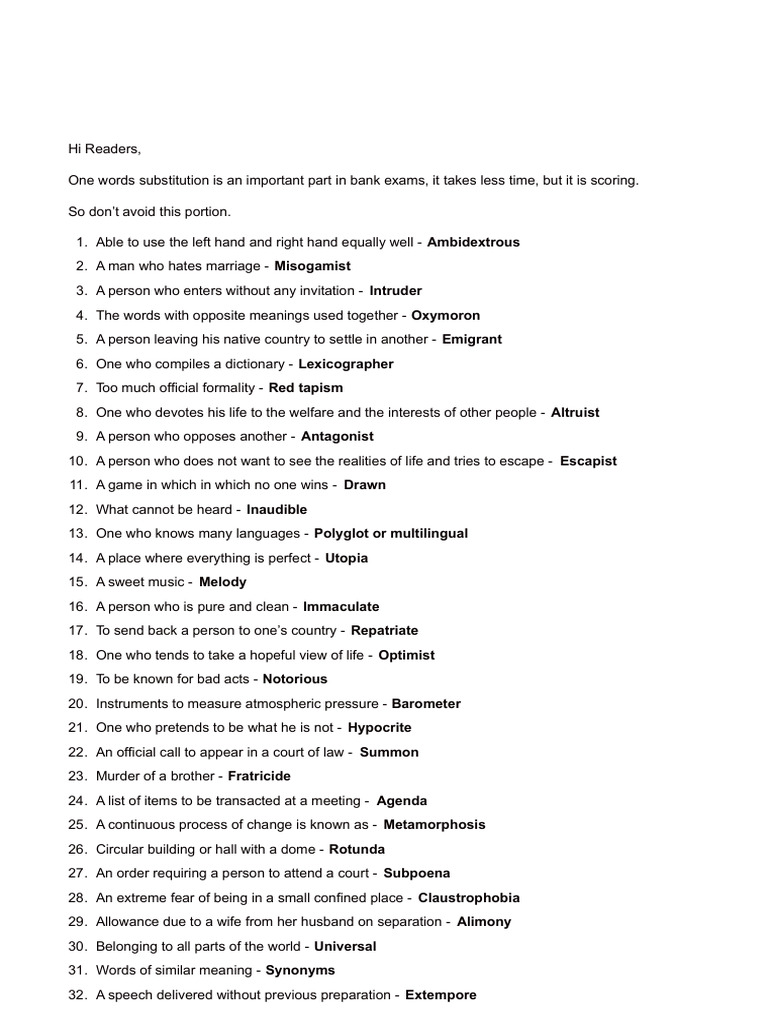 Capsule of 85 Words One Word Substitution PDF | PDF