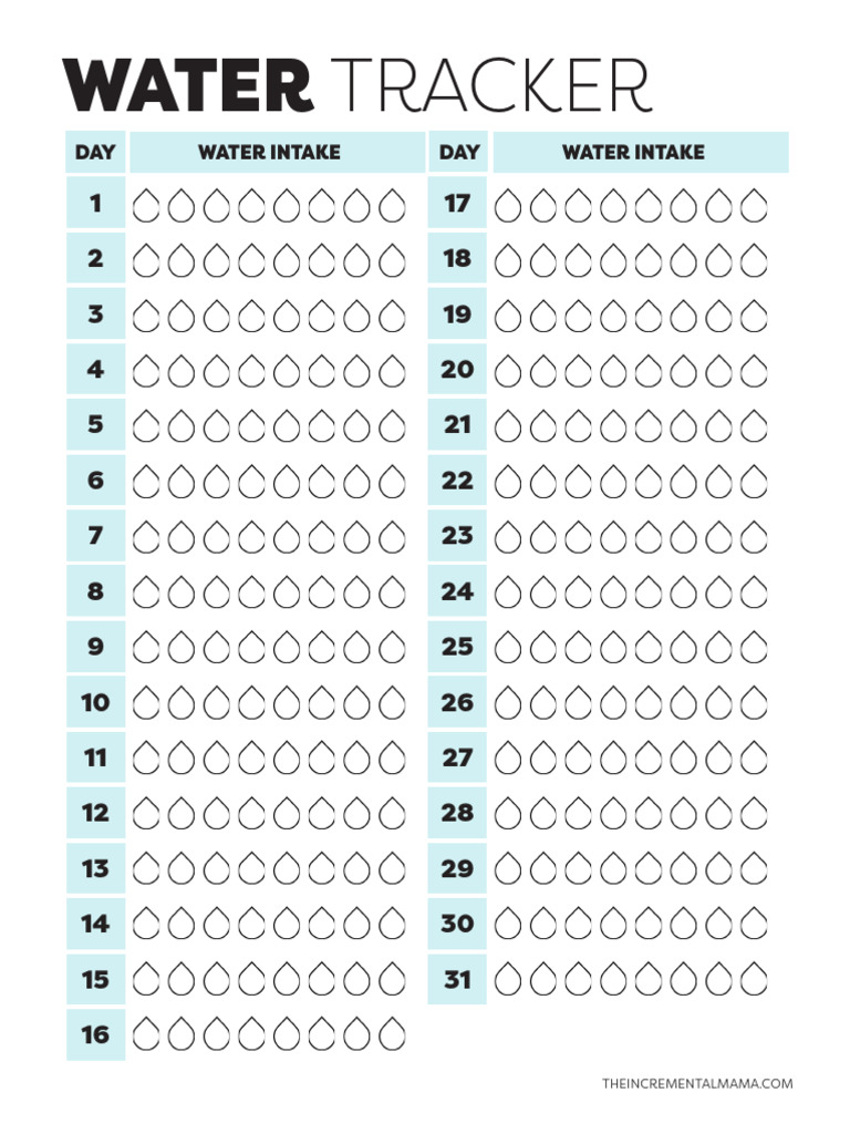 Monthly Water Tracker Printable (Blue Simple) | PDF