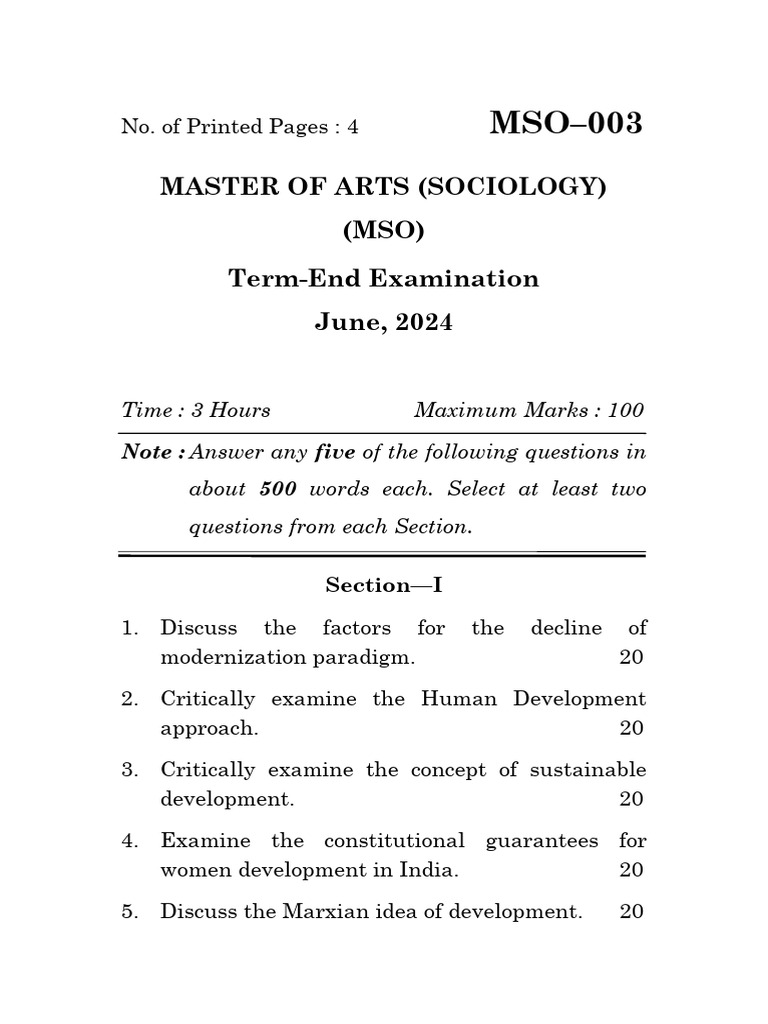 Sociology of Development Exam Guide | PDF