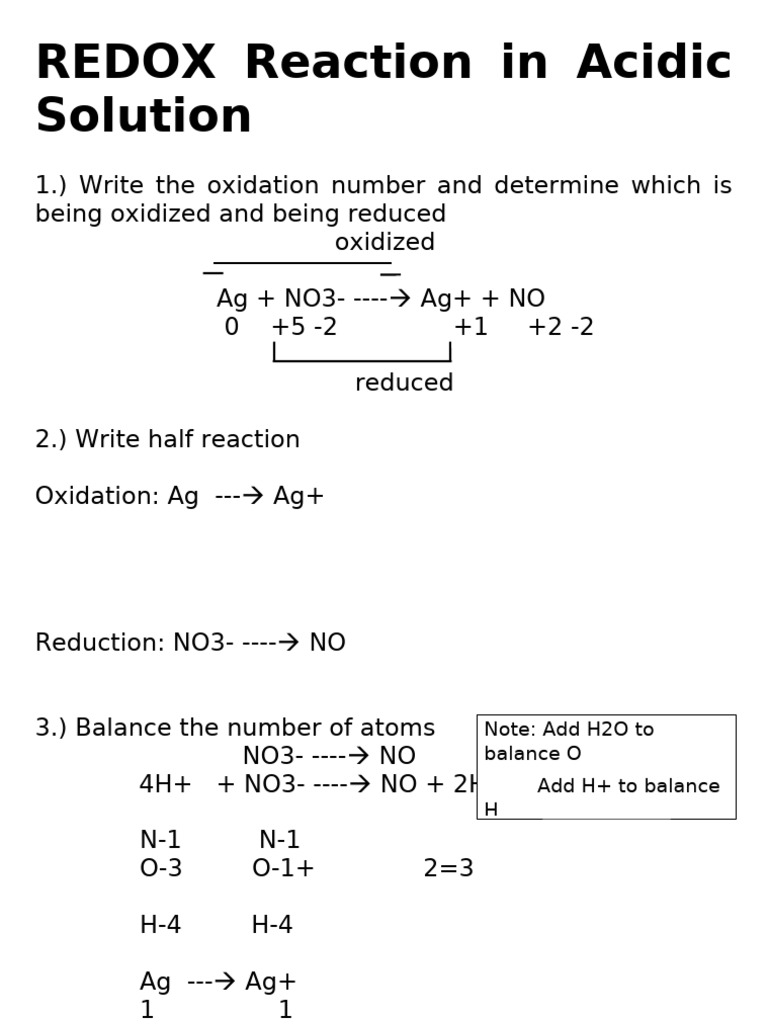 REDOX Reaction in Acidic and Basic Solution | PDF | Redox | Chemical ...