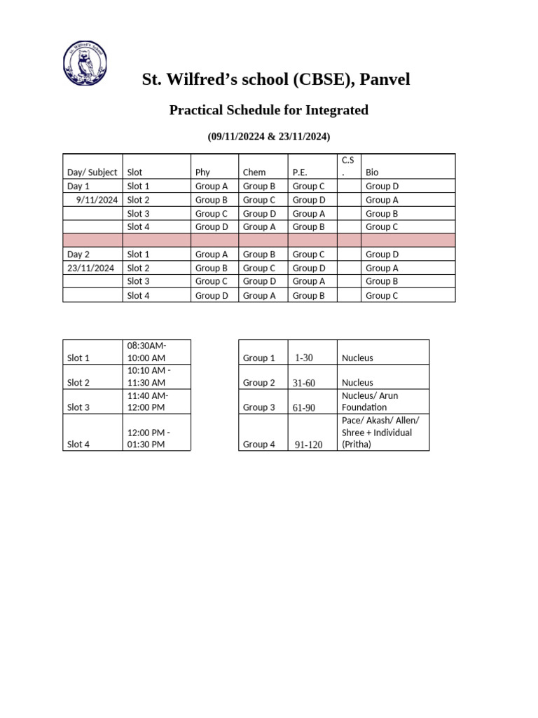 St. Wilfred's Practical Schedule | PDF