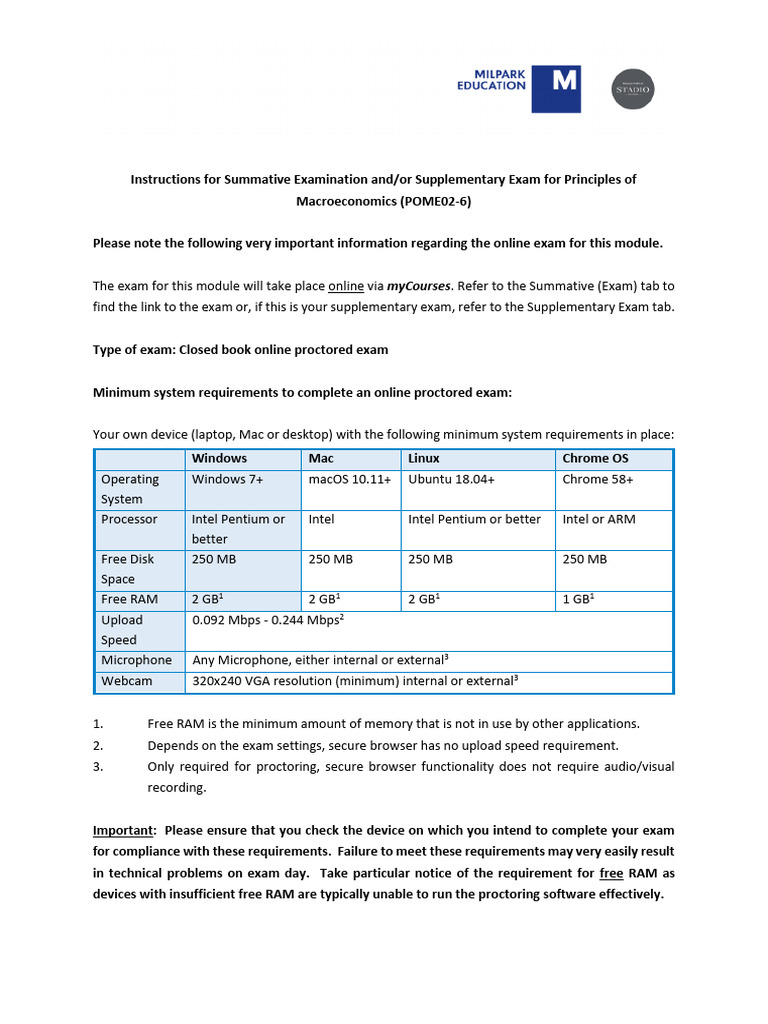 POME02-6 Exam Instructions Relevant To Online Proctored Exams | PDF ...