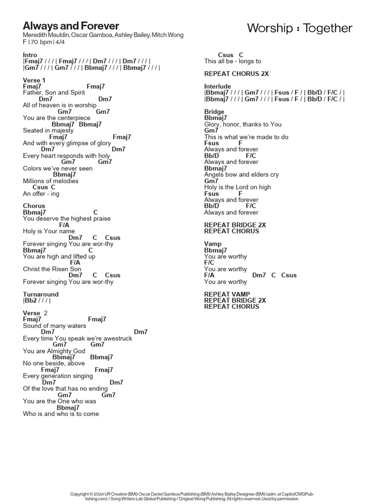 Always And Forever Upperroom Chord Chart Pdf Musical Forms
